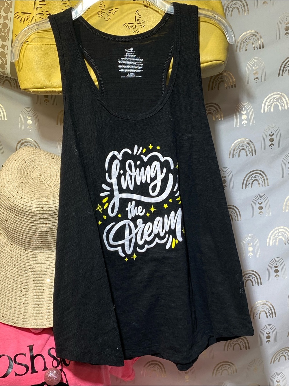 Secret Treasures Black Tank with White & Yellow 'Living the Dream' Graphic